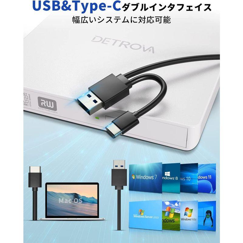 ☆決算特価商品決算特価商品☆DETROVA DVDドライブ 外付け 外付けDVD CDドライブ DVDレコ CD DVD-Rプレイヤー USB3.0amp;Type-C両用ケ 外付けハードディスク、ドライブ Qtuo USB3.0対応 ポータブルドライブ CD-RW DVD-RWドライブ Windows Mac OS両対応 CD-RW DV