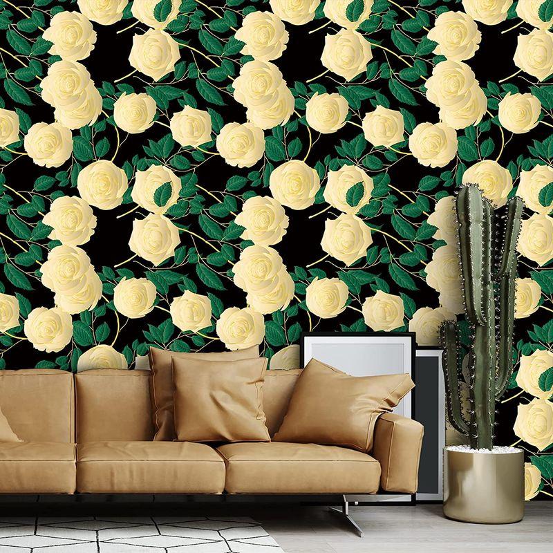 Veelike 壁紙シール 花柄 リメイクシート黒地 バラ グリーンリーフ インテリア クロス 44 5cmｘ300cm カッティングシート Trendshop2 通販 Yahoo ショッピング