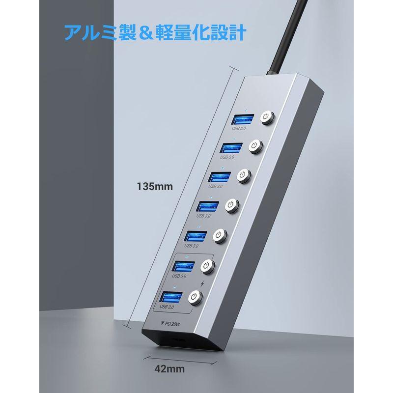 Elecife USB ハブ 8IN1 USB 3.0 Hub 7ポート  1USB C PD急速充電ポート 2022 改良 5Gbps高速
