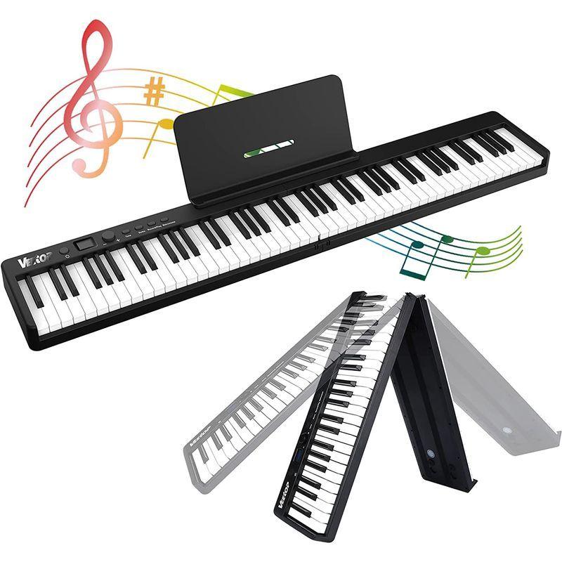Veetop 電子ピアノ 88鍵盤 折り畳み式 生ピアノと同じ鍵盤サイズ 充電型 MIDI対応 128種音色 高音質 ペダル付属 コンパクト