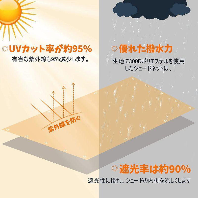 HIRARI 日除け シェード オーニング 1.8x1.8m 撥水シェード 雨除け シェード 砂色 ガーデンファニチャー 