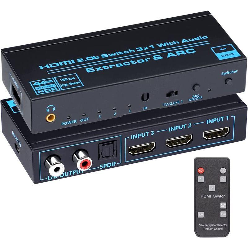 ブランド品専門のBLUPOW 4K60Hz・HDR対応 HDMI2.0切替器 3入力1出力 音声分離（光デジタル・R  L・3.5mm音声出力）セレクター AV周辺機器