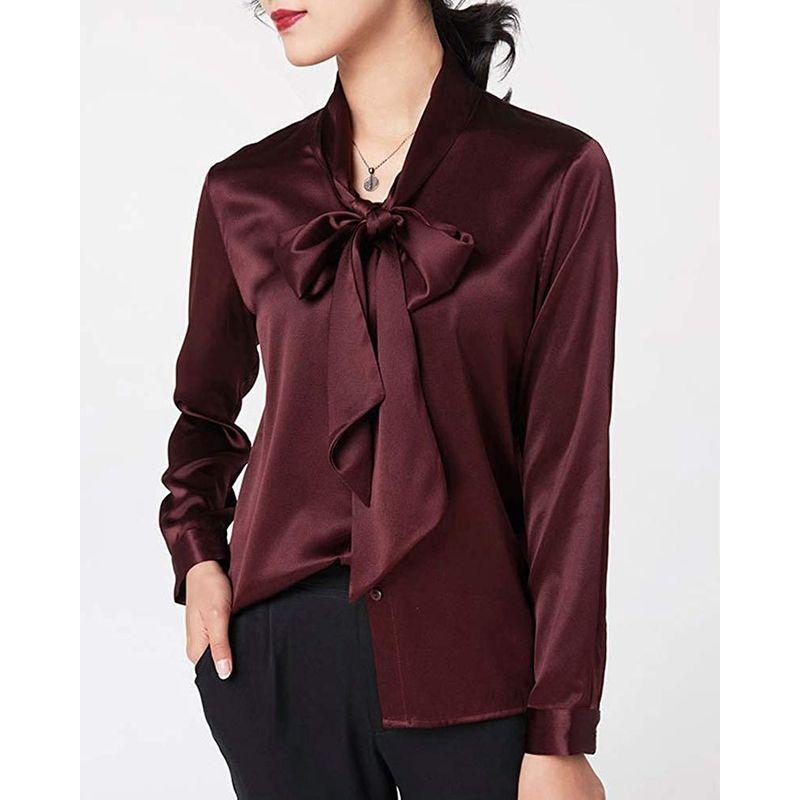 MAYUDAMAシルク)重厚シルク ブラウス ボウタイ 大きなリボン ブラウス