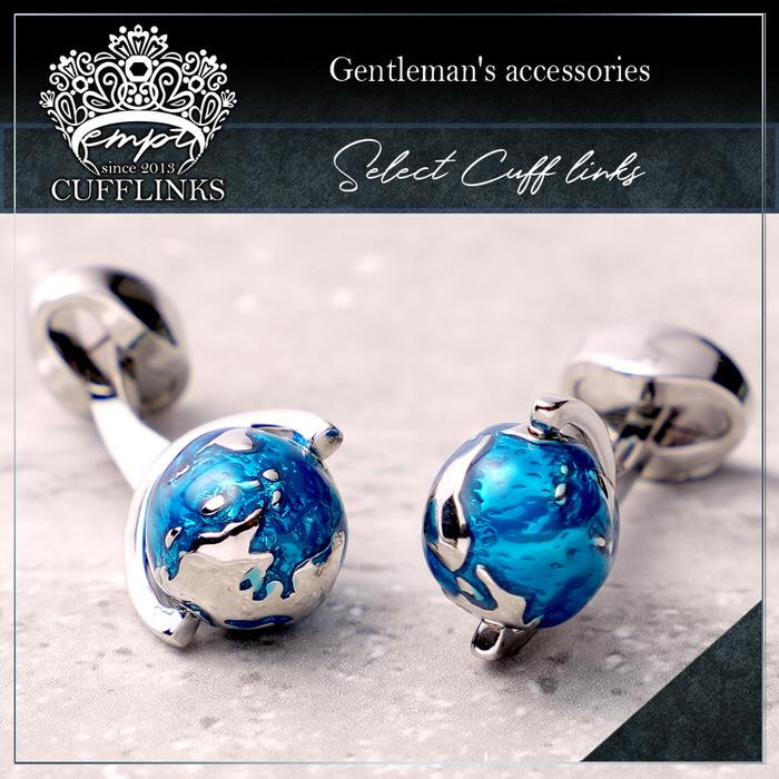 サークル 地球儀 模型 カフス シルバー ブルー カフリンクス カフス