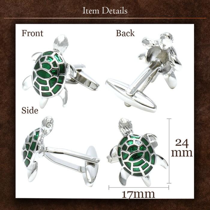 カフス 亀 タートル 緑 グリーン シルバー カフスボタン カフリンクス