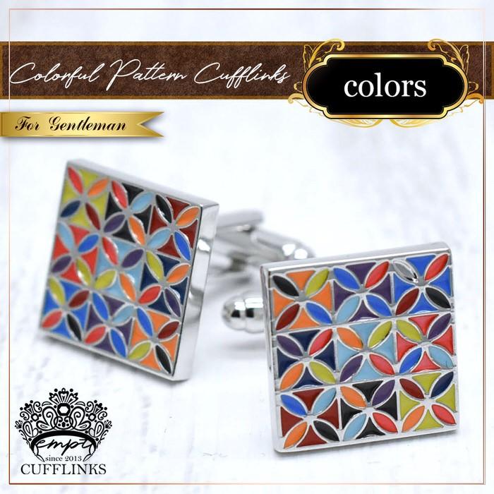 カフス スクエア 9ブロック マルチカラー カフスボタン カフリンクス