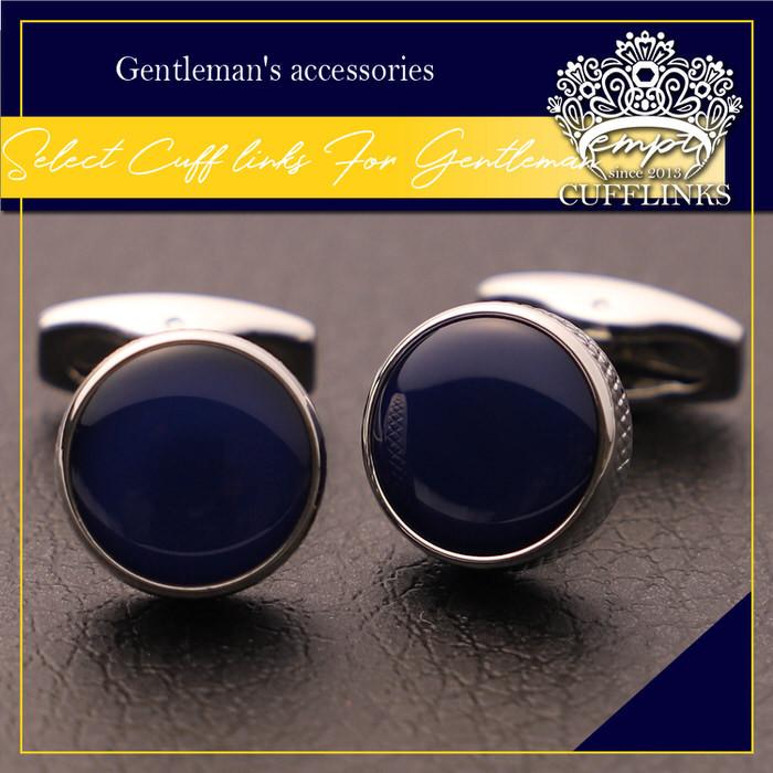 カフス サークル 光沢 ネイビー 紺 シルバー 銀 カフリンクス カフス
