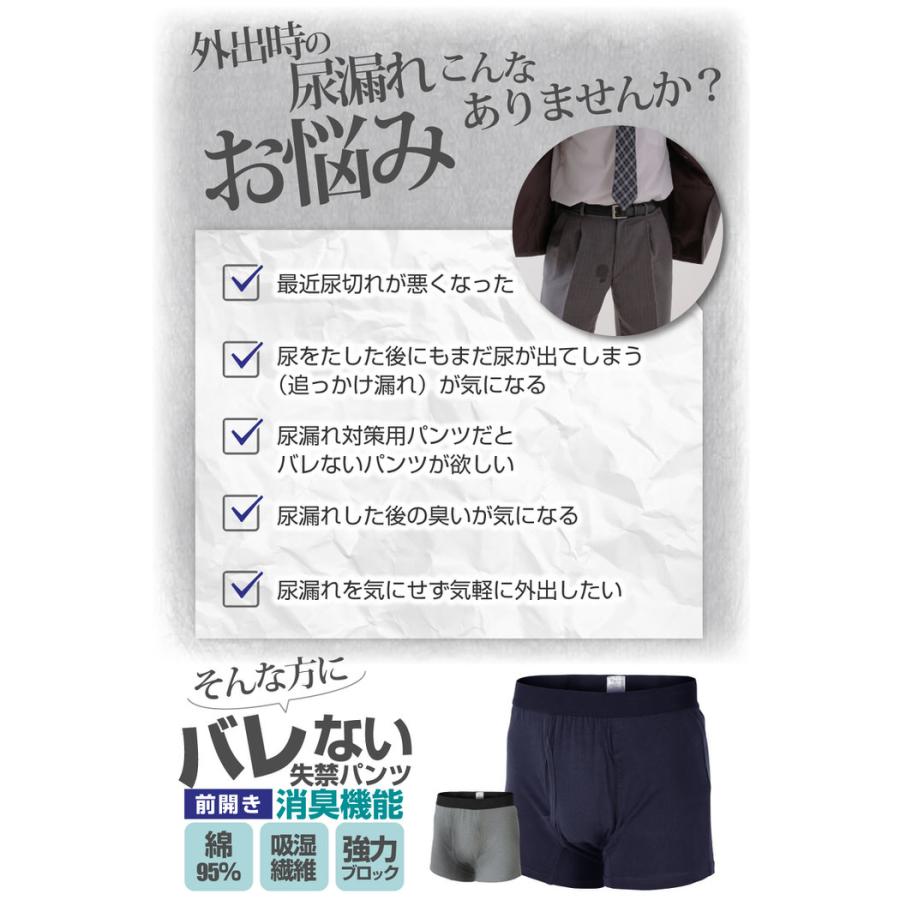 尿漏れパンツ 男性用 失禁パンツ 紳士用 前開き 尿漏れ パンツ メンズ 下着 尿もれ ボクサーパンツ 消臭パンツ 尿漏れ防止パンツ 失禁パンツ男性用 消臭 綿 吸水 | ブランド登録なし | 03