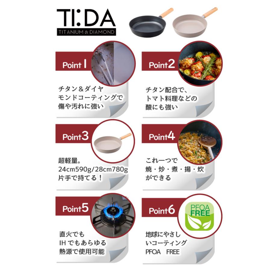 TI:DAチタン＆ダイヤモンドWコーティング フライパン 24cm 28cm フライパン おすすめ 焦げ付かない フライパン 人気 ih フライパン 浅型 ih対応 ガス火 pan |  | 04