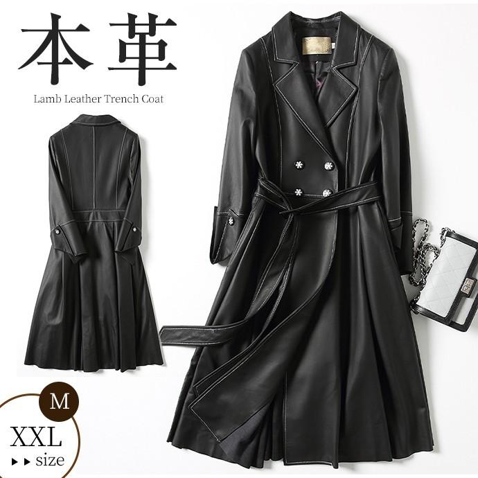 本革トレンチコート 本革コート ラム革ジャケットロングトレンチコート レディースコート 長袖 ダブルボタン留め ライナー付きモッズ風 ブラック Yd263 Trendy Me 通販 Yahoo ショッピング