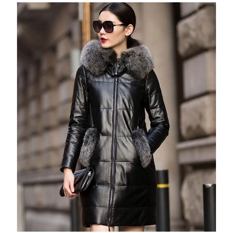 フォックスファーダウンジャケット ラムレザーダウンコート ロングダウン レディース フード付き 長袖 革アウター ブラック 大きいサイズ Yr032 Trendy Me 通販 Yahoo ショッピング