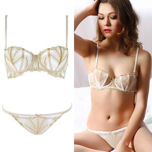 ハーフカップ ブラジャー ショーツセット 下着女性 1 2カップ シースルー ノンパッド パッド無し セクシーランジェリー 透け感 エロい ブラ グラマラス Epsi Rating Com