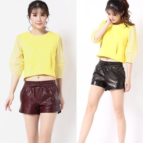 ショートパンツ ウエストゴム レディース レザー短パン ソフトラムレザー 本革 ボトムス 秋物 冬服 通勤 大きいサイズ 黒 ワインレッド 訳あり品送料無料