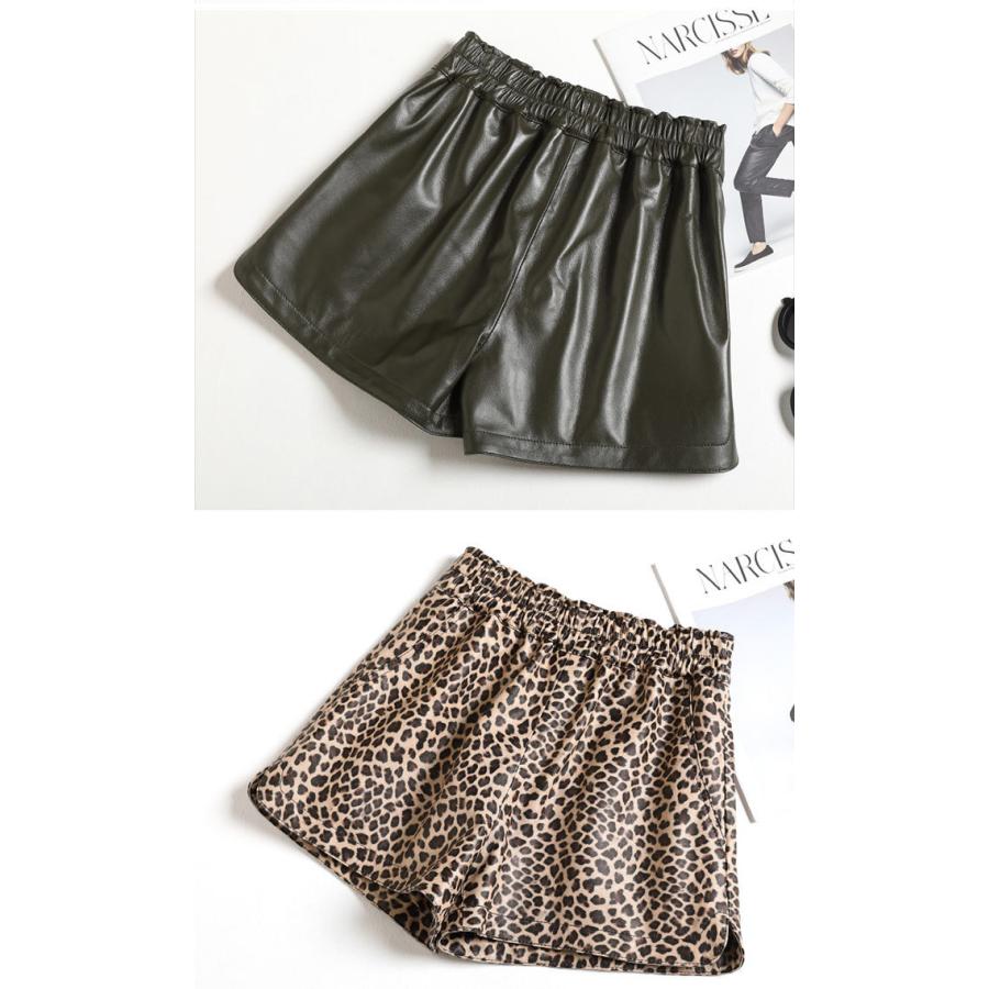 ショートパンツ レザーパンツ プリント ショーパン ラムレザー ウエストゴム フィット ワイルド ダークグリーン ヒョウ柄 ブラック グリーン レッド ４ｌまで Zppk066 Trendy Me 通販 Yahoo ショッピング