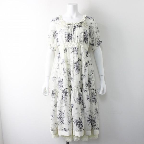 代引き手数料無料 スプリングセール Pink House ピンクハウス ローズ プリント シフォン フレア ワンピース 裾 チュール フリル ホワイト シャーリング コンビニ受取対応商品 Www Skylanceronline Com