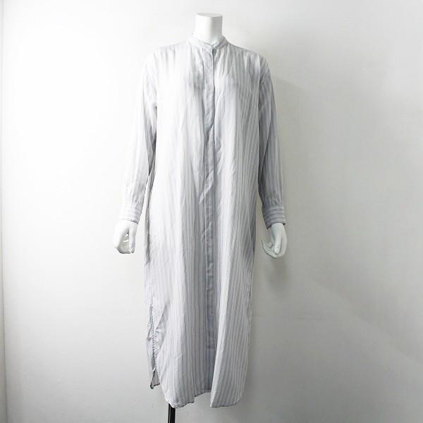 交換無料 ウィンターセール 今季 ss 定価2 2万 Iena イエナ リヨセル ストライプ バンドカラー シャツワンピース 38 ライトグレー ロング 購入クリアランス Www Superavila Com