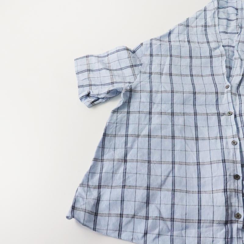 エブール ebure リネン チェックシャツ 美品 エブール ebure リネンチェックシャツ サックスブルー 麻