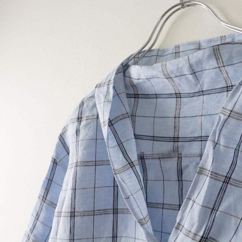 美品 エブール ebure リネンチェックシャツ サックスブルー 麻