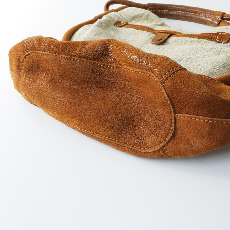 ゲンテン GENTEN レザー キャンバス トートバッグ /ブラウン ベージュ 
