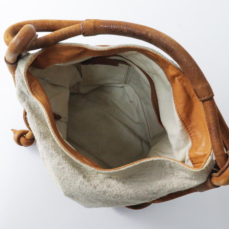 ゲンテン GENTEN レザー キャンバス トートバッグ /ブラウン ベージュ 