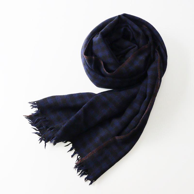 メゾンドソイル maison de soil ウールシルク チェック 大判ストール  