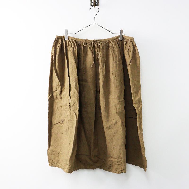 美品 マキマロ ギャザースカート/カーキ系 フレア リネン 腰紐 