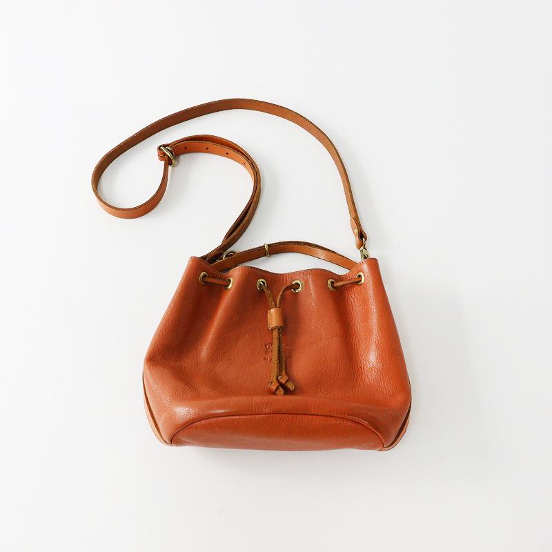 イルビゾンテ IL BISONTE 2way 巾着 レザーショルダーバッグ/ブラウン 