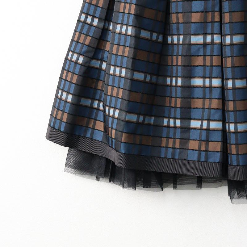 nume ヌメ ノーカラージャケットフリルチェック紺赤ジャガード立体