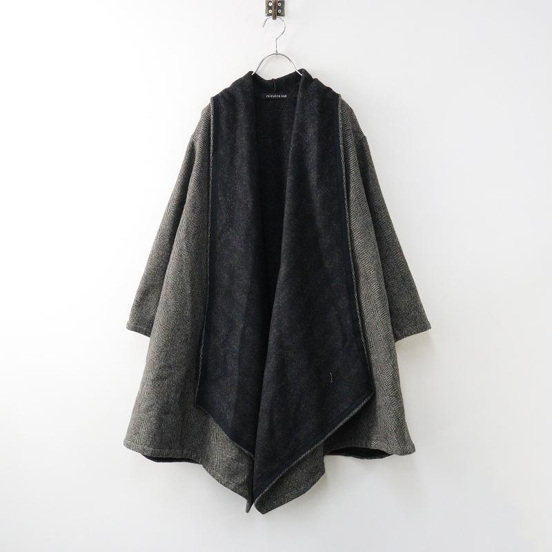 ミズイロインド　ウール ショートリバーコート 黒　フード ミズイロインド ウール フード付き ショートリバーコート 黒