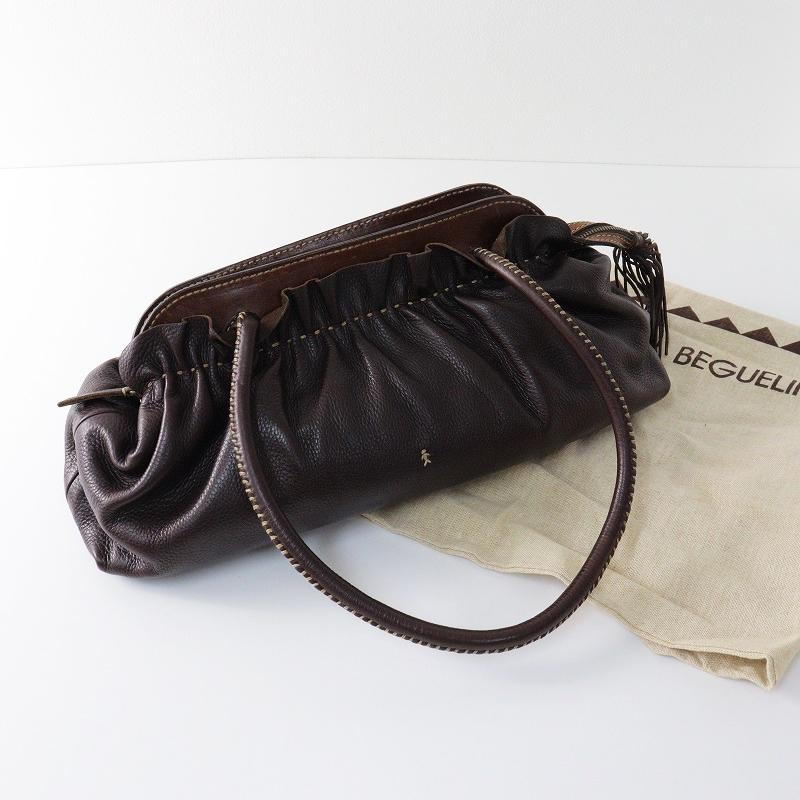 エンリーベグリン HENRY BEGUELIN オミノ刺繍 レザーギャザートート  