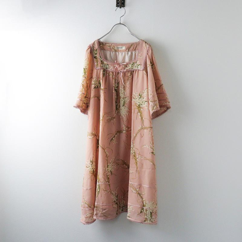 INGEBORG インゲボルグ レース使いすずらんプリントワンピース/ピンク  