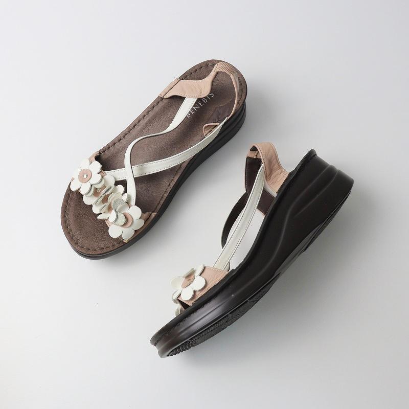 極美品 ベネビス BENEBIS フラワーモチーフ クロスストラップ 厚底 