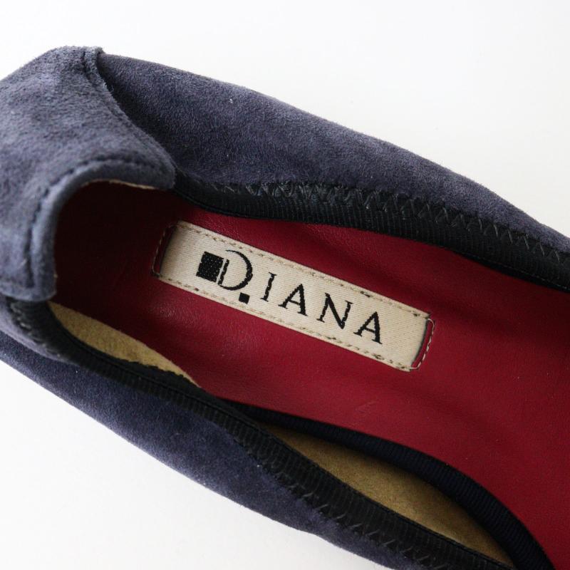 DIANA ダイアナ リボンフラットパンプス ファー付 22.5cm NAVY 【公式