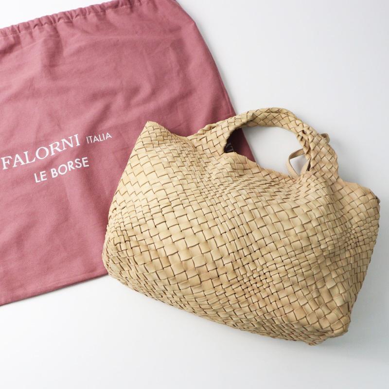 FALORNI ファロルニ 編み込みトートバッグ ベージュ FALORNI ベージュ 編み込みレザートートバッグ
