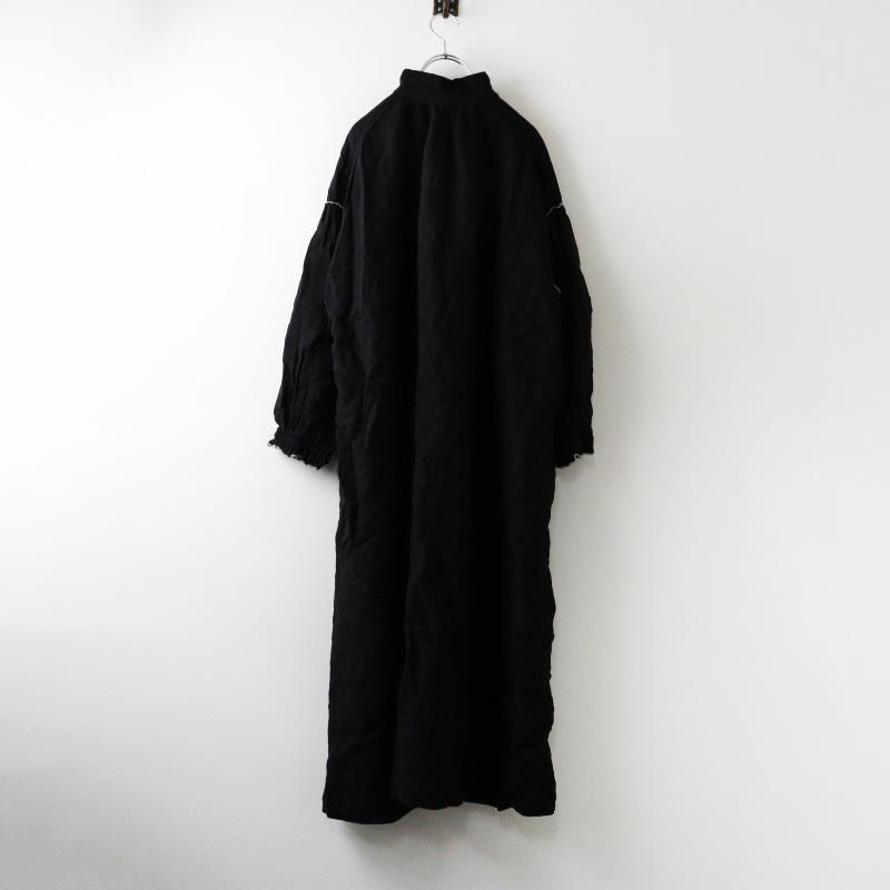 【nest Robe】ネストローブ 麻100% ボートネックフレアワンピース 黒 2024AW ネストローブ nest Robe リネン配色メローワンピース