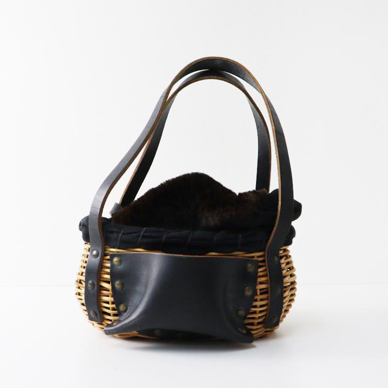 美品 エバゴス ebagos ファー被せ ポケット付き紅籐Xブライドルレザー 