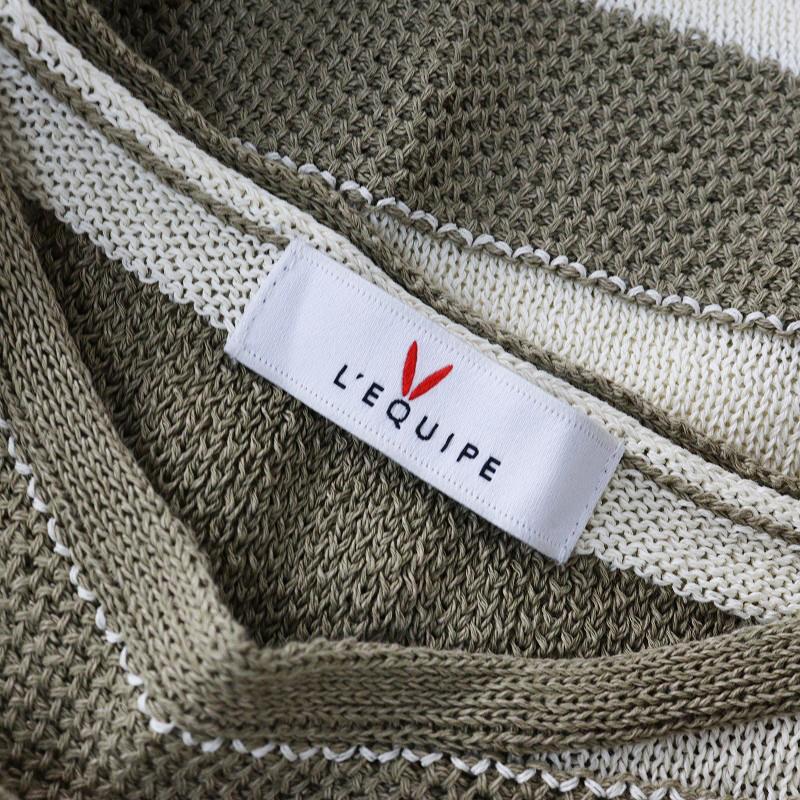 レキップ ヨシエイナバ ベージュ エンジ ボーダー ニット ロンT カットソー 美品 レキップ ヨシエイナバ L'EQUIPE YOSHIE INABA コットンペーパー