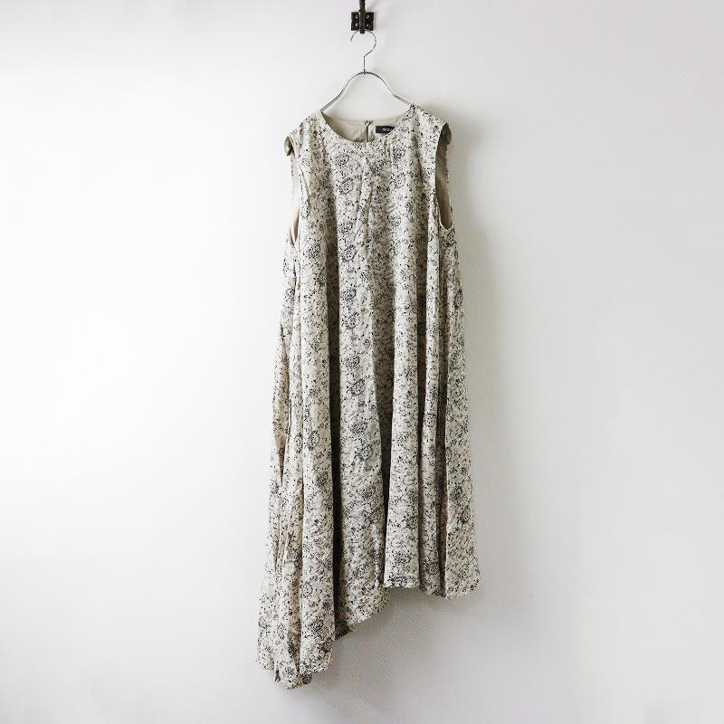 美品 ミズイロインド mizuiro ind レーヨンリネンプリントノースリーブ  