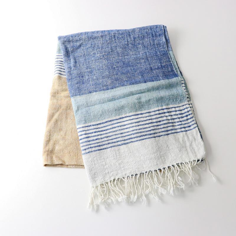 うさと USAATO 手織り 天然草木染め 大判配色ストール＼ブルー系