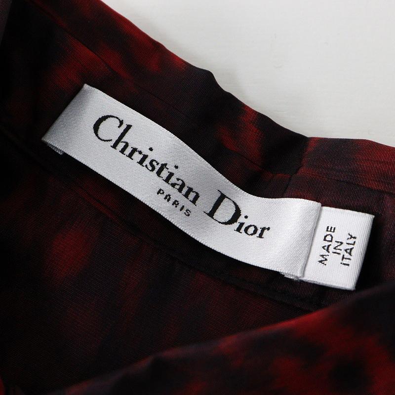 極美品 JPタグ クリスチャンディオール Christian Dior BEE刺繍入 ぼかしローズプリント シルク半袖シャツ 38//レッド【2400014638783】 極美品 JPタグ クリスチャンディオール Christian Dior BEE刺繍入