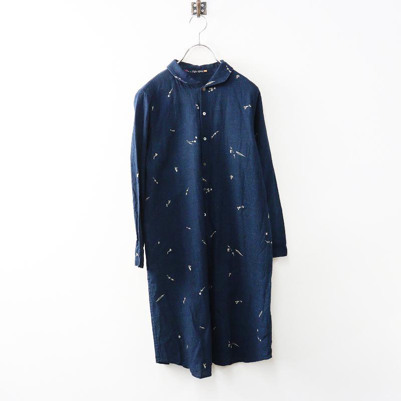 パラスパレス　刺繍シャツワンピース Pal'las Palace（パラスパレス） コットン インディゴ染め フラワー
