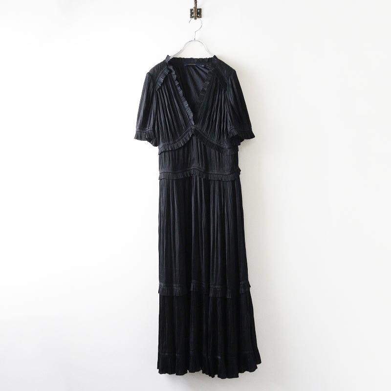 【美品】 RALPH LAUREN ロングワンピース プリーツ サテン ブラック POLO RALPH LAUREN（ポロ・ラルフローレン） 美品 大きいサイズ ポロ