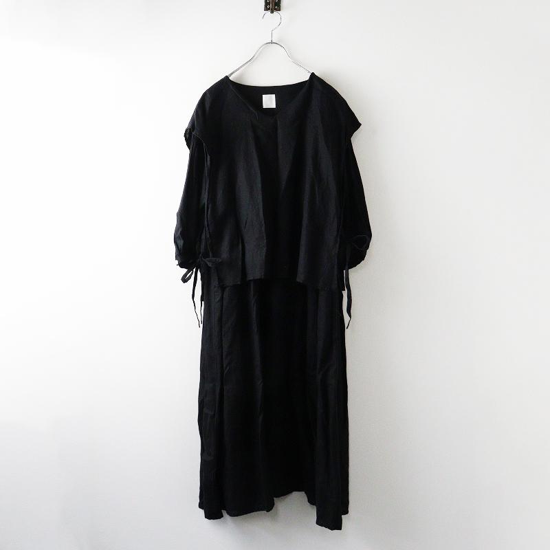 ガーゼ Gauze# リネンドッキングVネックワンピース F＼ブラック ドレス