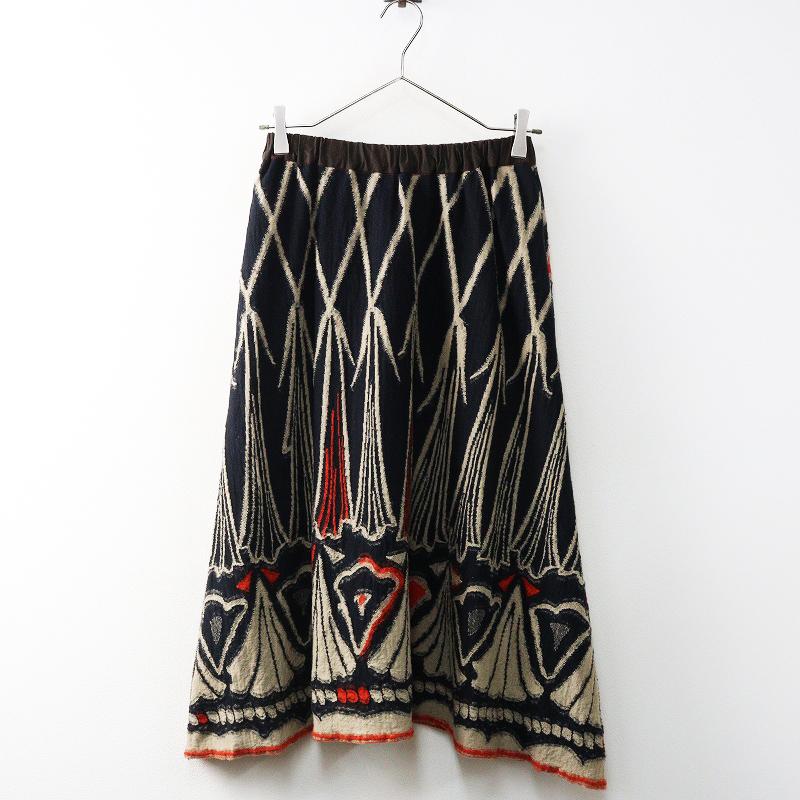 パラスパレス ウール × 麻 グレンチェック柄 ミディ丈 フレア スカート