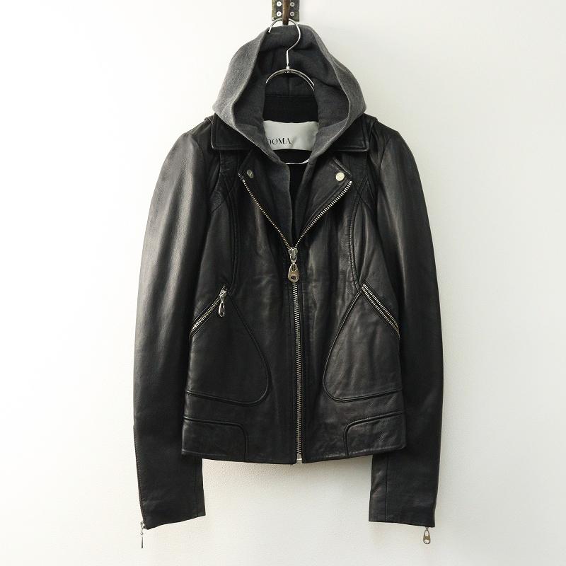 美品　ヴォーギッシュ　フーデッドダブルライダース　ラムレザー　羊革　L　黒 美品ヴォーギッシュフーデッドダブルライダースラムレザー羊革L黒