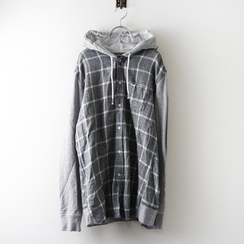 DIESEL メンズ　チェックシャツ　フード付き　Lサイズ DIESEL（ディーゼル） フード付きチェックシャツ L＼グレー コットン