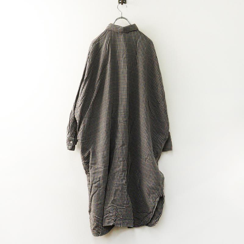 美品♡45R インドネルのビッグシャツドレス シャツワンピース チェック 0 定価4.2万 45R 45rpm フォーティファイブアール インドうすネルの