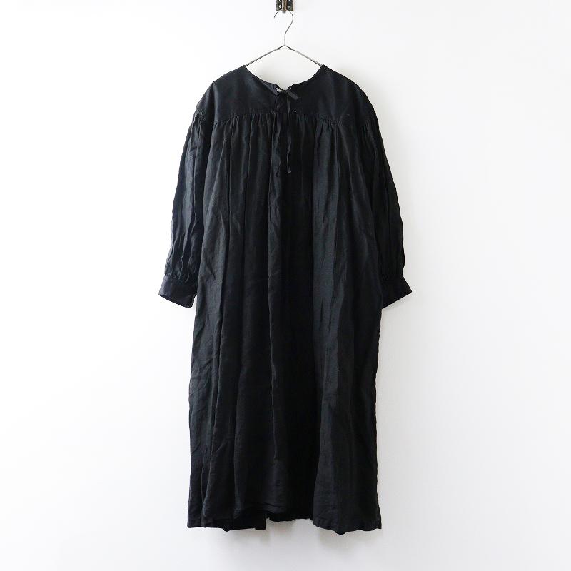 ネストローブ リネン　Yネックドレス　ワンピース　黒 2024SS ネストローブ nest Robe コットンモールスキン×リネン 2way