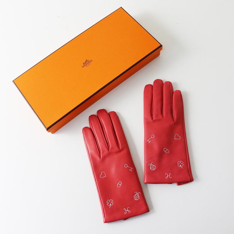 HERMES（エルメス） 未使用 ラッキーチャーム刺繍 ラムスキングローブ 