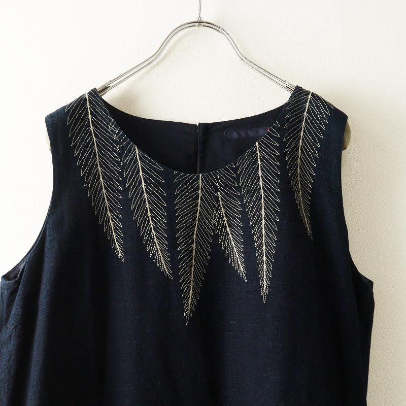 パラスパレス】総刺繍 ワンピース 紺 ノースリーブ 綿100% PAL'LAS